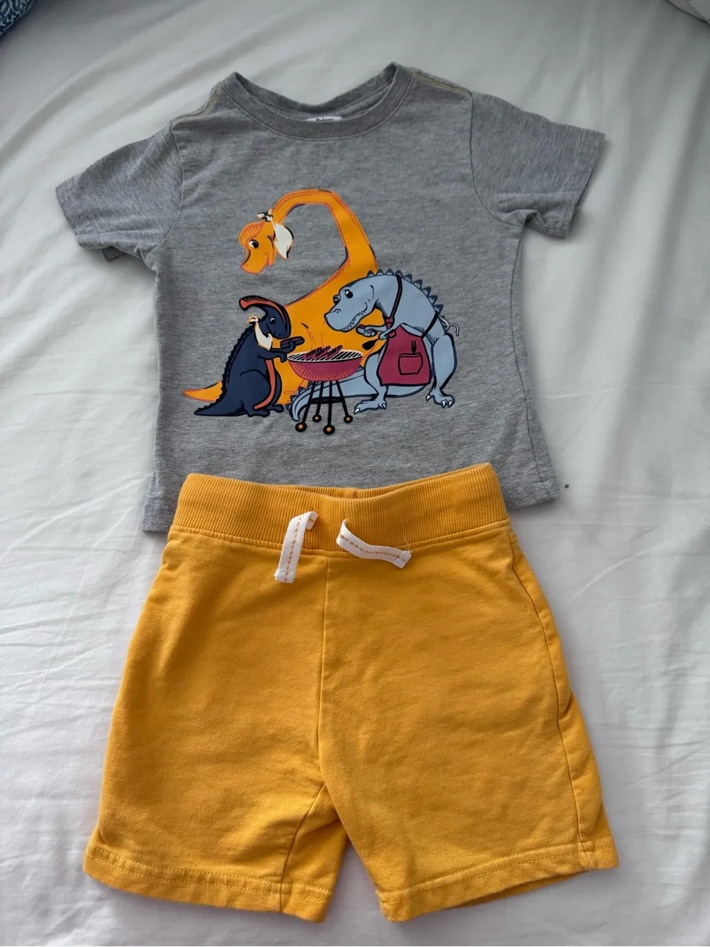 Kids Grey Dino Tee and Yellow Shorts Pajama Set